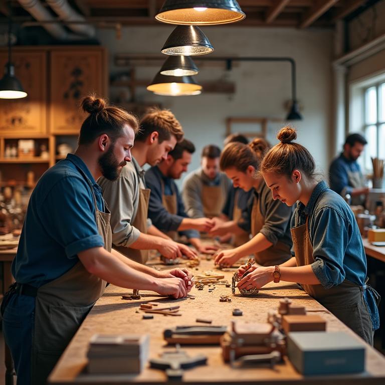 Équipe LuneForge Atelier dans l'atelier